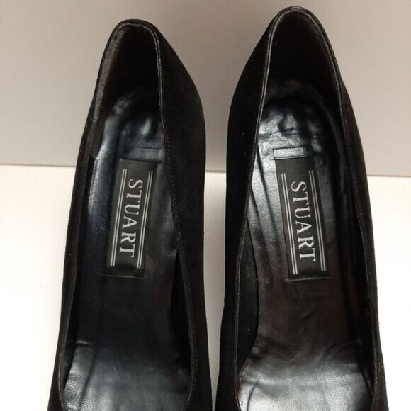 STUART WEITZMAN Mirrored Heels Retro Suede Genuine Leather Pumps Black Sz 7.5 AA - Picture 6 of 16
